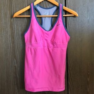 NIKE TANK DRI-FIT SIZE SMALL PINK NAVY TRIM BUILT-IN BRA VERY GOOD PREOWNED #013